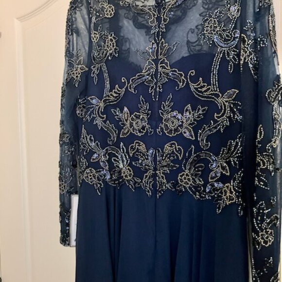 Xscape new Dark Blue Long Sleeve Dress with Gold Detailing - Picture 3 of 3